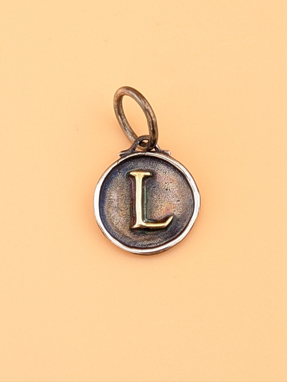 Waxing Poetic Chancery Insignia Initial Charm Letter L"- Sterling Silver & Brass
